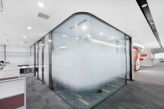 Curved Glass Single / Double Glass Aesthetic Partition Wall System For Meeting Room Frosted Glass Privacy With Logo