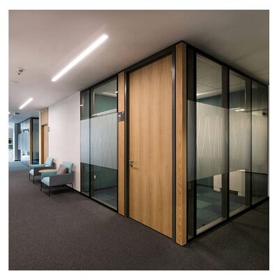 Interior Glass Wall System Room Divider Aluminium Partition Wall with Built-in Door